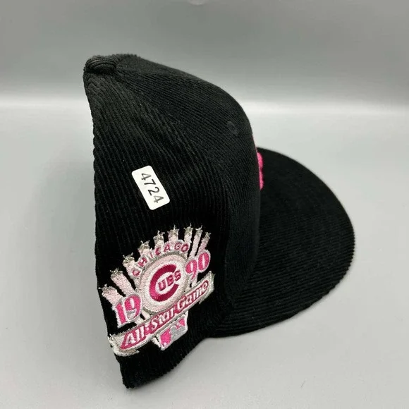 Chicago Cubs Hat Men 7 1/8 Black Corduroy 59Fifty New Era MLB Fitted Cap New